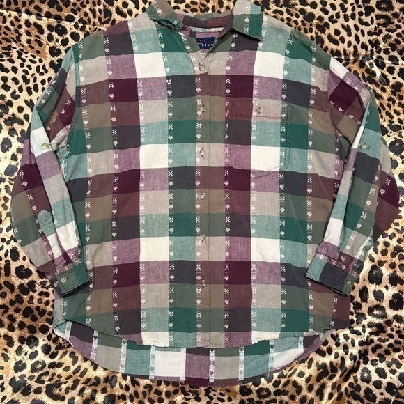 CST Blues Tops - Vintage CST Blues Purple Green & Beige Button Down Shirt